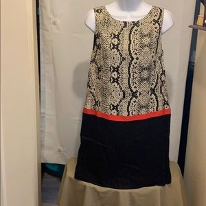 Loft Sz6 Black/Off White/Coral Linen Sheath Dress